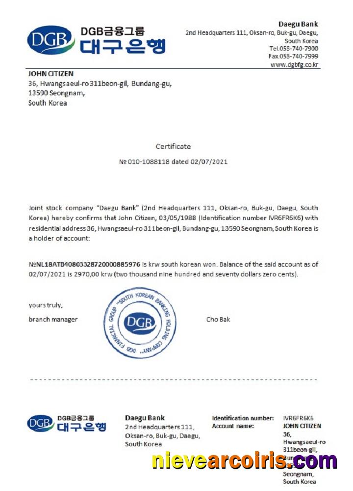 South Korea DGB Bank reference